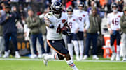 Oct 26, 2025; Baltimore, Maryland, USA;  Chicago Bears running back D'Andre Swift (4) rushes during the fourth quarter against the Baltimore Ravens at M&T Bank Stadium. Mandatory Credit: Tommy Gilligan-Imagn Images