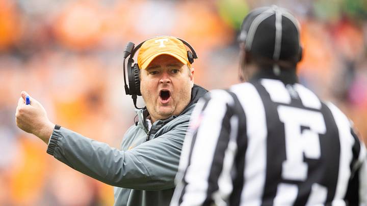 Tennessee head football coach Josh Heupel yells to an official during a game between Tennessee and Missouri in Neyland Stadium, Saturday, Nov. 12, 2022.

Volsmizzou1112 2250