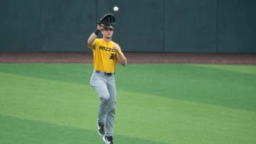Missouris's Kameron Misner stops a hit to the outfield in the game against Tennessee at Lindsey Nelson Stadium on Sunday, May 5, 2019. 

Kns Vols Baseball Missouri