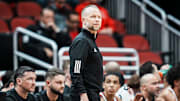 Louisville Cardinals head coach Pat Kelsey during the Cards' 104-45 win over South Carolina State at the KFC Yum! Center in Louisville, Kentucky Monday night, Nov. 3, 2025.