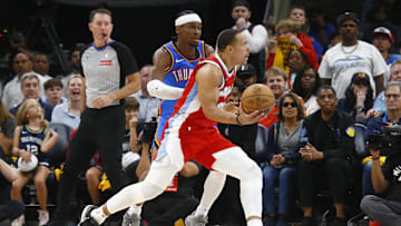 Memphis Grizzlies guard Desmond Bane and Oklahoma City Thunder's Shai Gilgeous-Alexander battle during the 2024 NBA Playoffs 