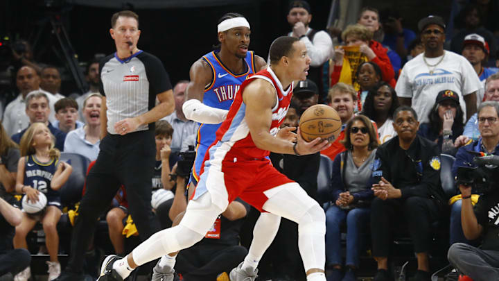 Memphis Grizzlies guard Desmond Bane and Oklahoma City Thunder's Shai Gilgeous-Alexander battle during the 2024 NBA Playoffs 