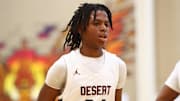 Dec 2, 2023; Scottsdale, AZ, USA; Desert Mountain guard Javon Bardwell (24) against Sierra Canyon during the Hoophall West High School Invitational at Chaparral High School. Mandatory Credit: Mark J. Rebilas-USA TODAY Sports