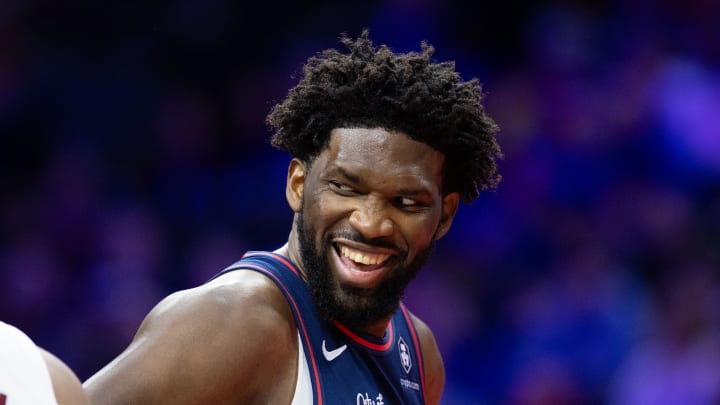 Nov 21, 2023; Philadelphia, Pennsylvania, USA; Philadelphia 76ers center Joel Embiid (21) at Wells Fargo Center. 