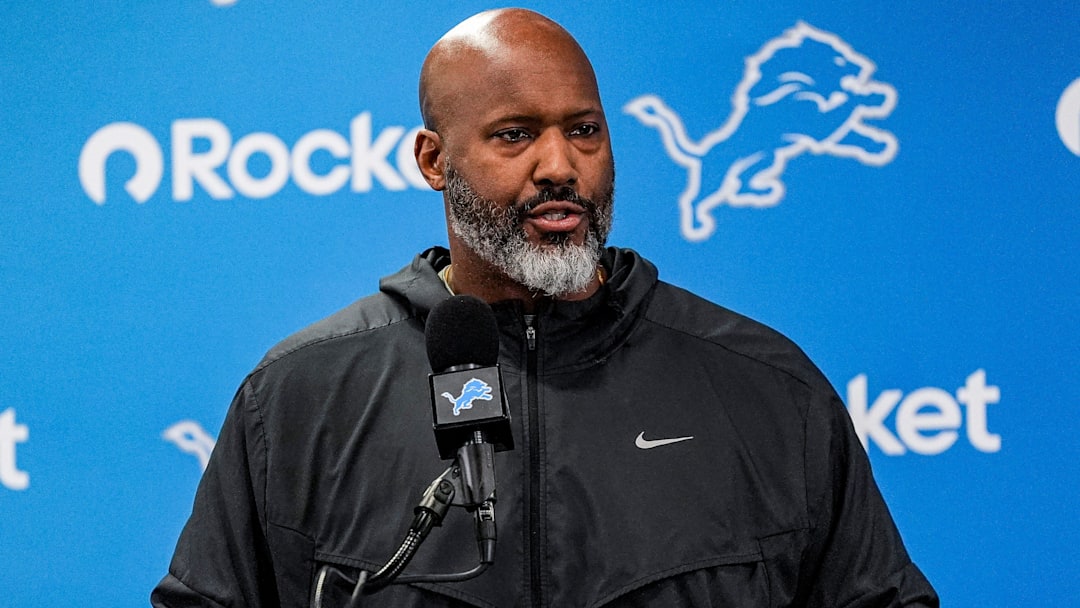 Detroit Lions executive vice president and general manager Brad Holmes speaks during media availability at Meijer Performance Center in Allen Park on Thursday, Jan. 8, 2026.