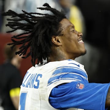 Nov 9, 2025; Landover, Maryland, USA; Detroit Lions wide receiver Jameson Williams (1) while leaving the field after the Lions' game against the Washington Commanders at Northwest Stadium. 