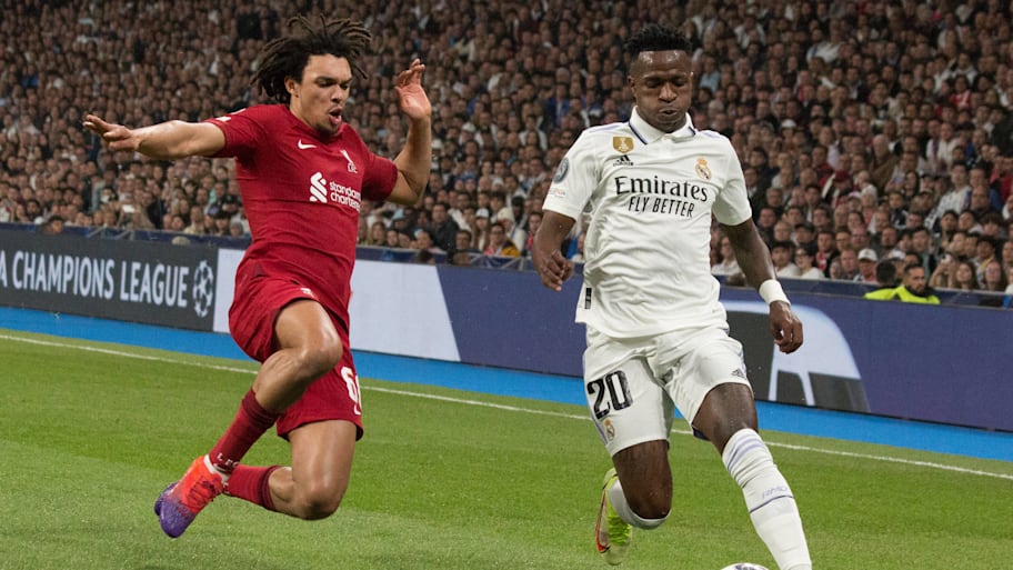 Trent Alexander-Arnold (left) and Vinicius Junior on opposite teams.
