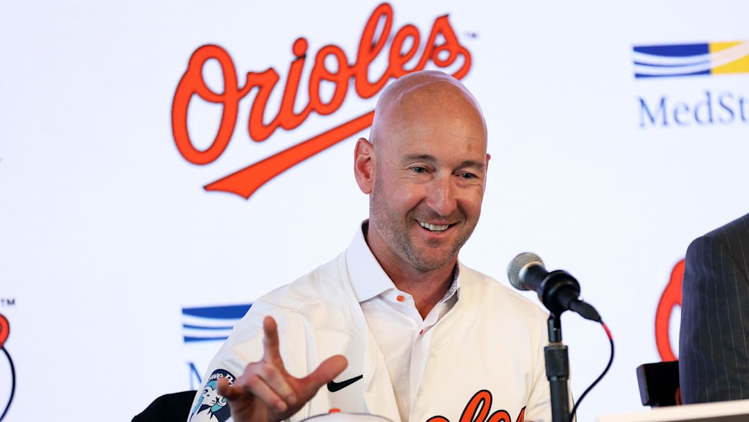 Nov 4, 2025; Baltimore, MD, USA; Craig Albernaz is introduced as the new Baltimore Orioles manager at Warehouse Bar. Mandatory Credit: Daniel Kucin Jr.-Imagn Images