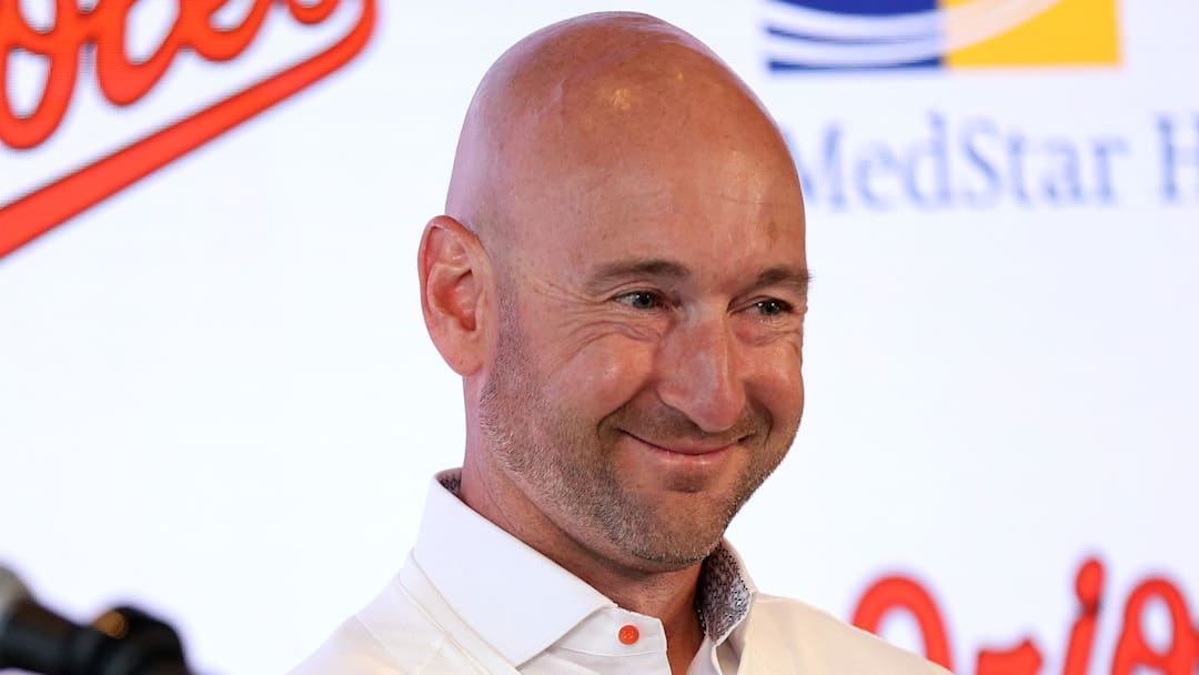 Nov 4, 2025; Baltimore, MD, USA; Craig Albernaz is introduced as the new Baltimore Orioles manager at Warehouse Bar. Mandatory Credit: Daniel Kucin Jr.-Imagn Images