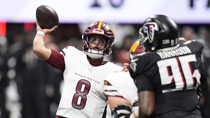 Washington Commanders quarterback Marcus Mariota (8). Washington Commanders quarterback Marcus Mariota (8).