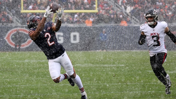 DJ Moore hauls in the ball near the sidelines against Atlanta last season. 