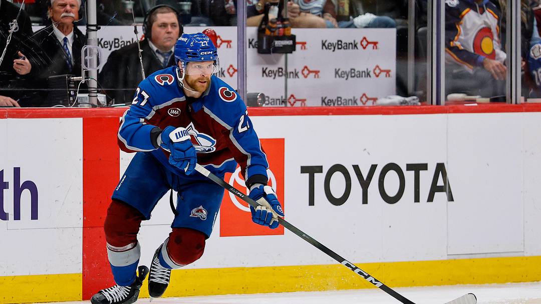 May 13, 2026; Denver, Colorado, USA; Colorado Avalanche defenseman Brett Kulak (27) controls the puck in overtime against the Minnesota Wild in game five of the second round of the 2026 Stanely Cup Playoffs at Ball Arena. Mandatory Credit: Isaiah J. Downing-Imagn Images May 13, 2026; Denver, Colorado, USA; Colorado Avalanche defenseman Brett Kulak (27) controls the puck in overtime against the Minnesota Wild in game five of the second round of the 2026 Stanely Cup Playoffs at Ball Arena. Mandatory Credit: Isaiah J. Downing-Imagn Images