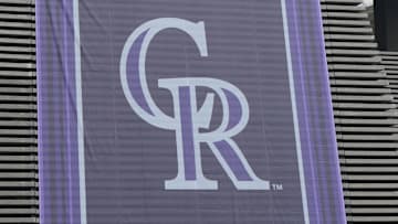 Apr 26, 2024; Mexico City, Mexico;  A banner with the Colorado Rockies logo at Estadio Alfredo Harp Helu. 