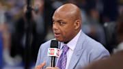 Jun 12, 2024; Dallas, Texas, USA; NBA TV analyst Charles Barkley talks on set before game three of the 2024 NBA Finals between the Boston Celtics and the Dallas Mavericks at American Airlines Center. Mandatory Credit: Kevin Jairaj-Imagn Images