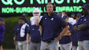 Sep 10, 2022; Greenville, North Carolina, USA;  Old Dominion Monarchs head coach Ricky Rahne looks on against the East Carolina Pirates during the first half at Dowdy-Ficklen Stadium. Mandatory Credit: James Guillory-Imagn Images