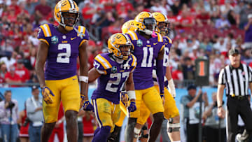 Jan 1, 2024; Tampa, FL, USA;  LSU Tigers wide receiver Brian Thomas Jr. (11) celebrates after