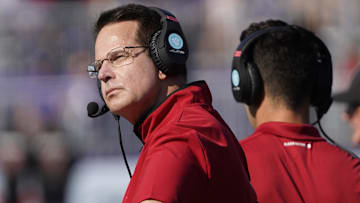 Oct 5, 2024; Evanston, Illinois, USA; Indiana Hoosiers head coach Curt Cignetti looks on from the sidelines against the Northwestern Wildcats during the first half at Lanny and Sharon Martin Stadium. Mandatory Credit: David Banks-Imagn Images