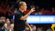 Oregon State head coach Scott Rueck leads his team during an NCAA basketball game at Gill Coliseum on Thursday, Jan. 9, 2025, in Corvallis, Ore.