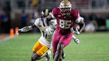 Florida State Seminoles tight end Markeston Douglas (85) makes a run for the end zone. The Florida State Seminoles defeated the Southern Miss Golden Eagles on Saturday, Sept. 9, 2023.
