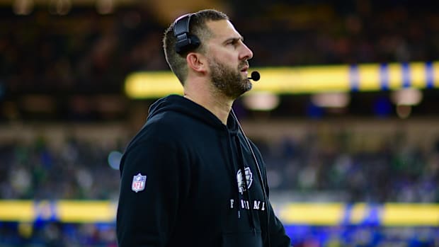 Philadelphia Eagles head coach head coach Nick Sirianni watches game action in the second half against the Los Angeles Rams.