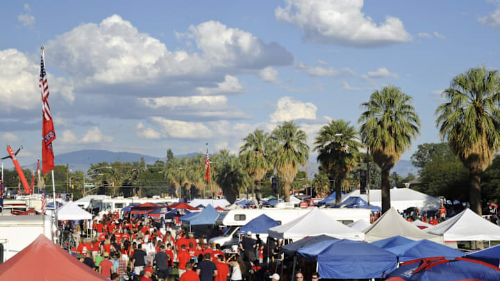 Sep 14, 2013; Tucson, AZ, USA;  A view of the tailgating area on the University of Arizona mall before the Arizona Wildcats play the Texas-San Antonio Roadrunners at Arizona Stadium. Mandatory Credit: Casey Sapio-Imagn Images