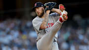 Boston Red Sox starting pitcher Garrett Crochet (35) pitches against the New York Yankees at Yankee Stadium on Saturday.