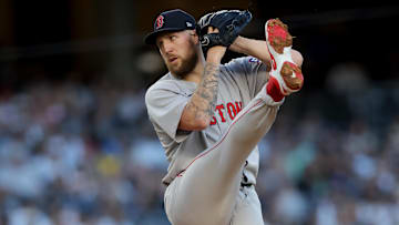 Boston Red Sox starting pitcher Garrett Crochet (35) pitches against the New York Yankees at Yankee Stadium on Saturday.