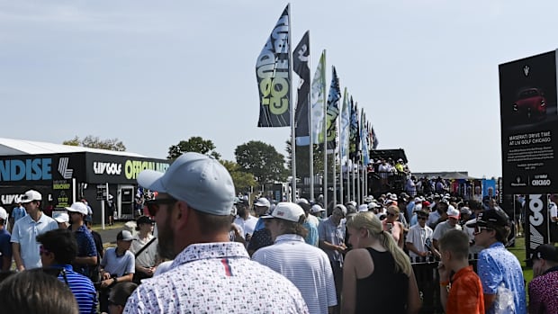 Fans during the final round of the LIV Golf Chicago tournament at Bolingbrook Golf Club. 