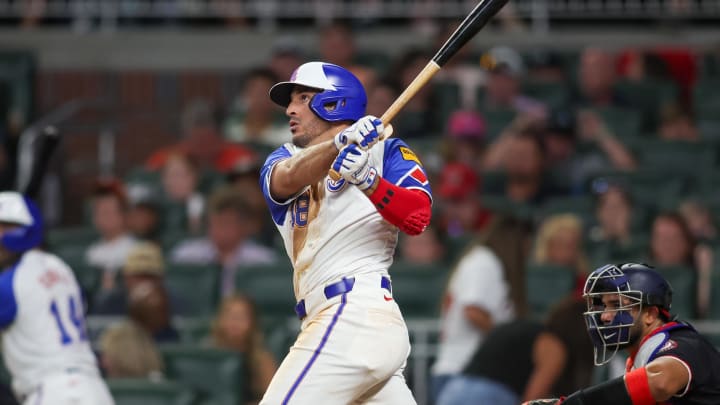 Atlanta Braves right fielder Ramon Laureano (18) hits a home run against the Washington Nationals in the eighth inning.