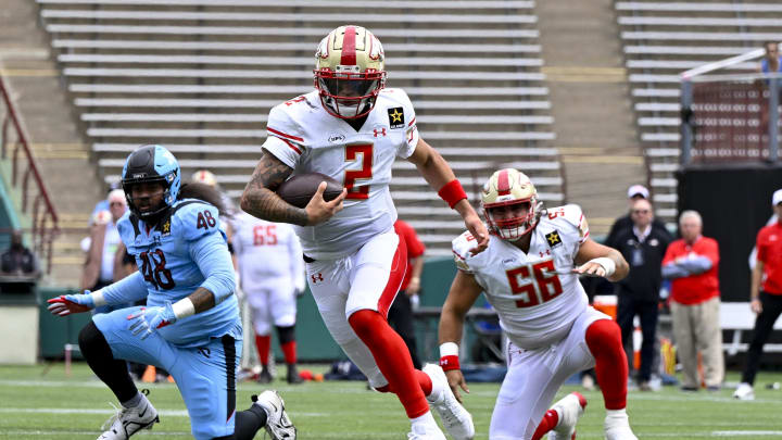 Mar 30, 2024; Arlington, TX, USA; Birmingham Stallions quarterback Matt Corral (2) runs with the ball against the Arlington Renegades during the first half at Choctaw Stadium. Mandatory Credit: Jerome Miron-USA TODAY Sports