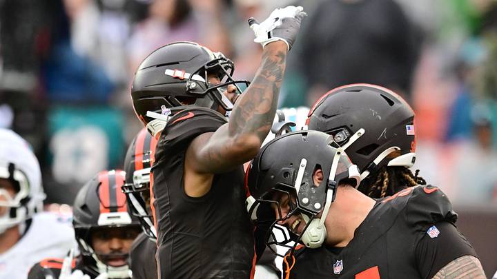 Cleveland Browns cornerback Tyson Campbell, left, with teammate Mason Graham