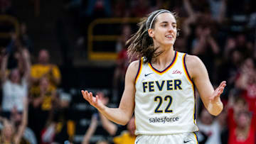 Indiana Fever guard Caitlin Clark (22) returned to Carver-Hawkeye Arena in Iowa City for a WNBA preseason game against the Brazil national team on May 4, 2025.
