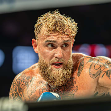 Jake Paul is closing in to strike Julio Chavez Jr.'s face at the Honda Center in Anaheim California on June 29th, 2025.