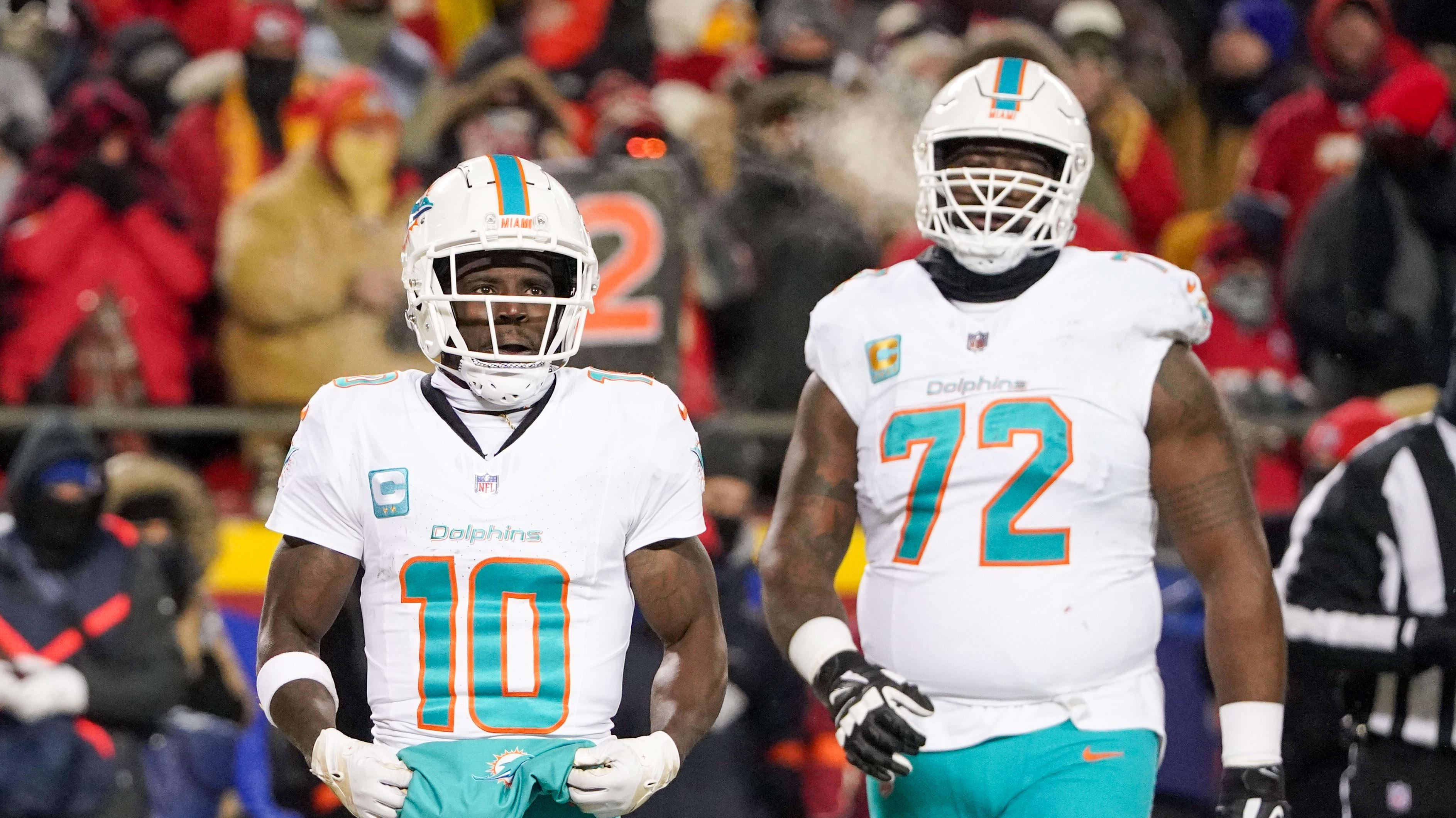 Two of the Miami Dolphins' most prominent players during the playoff game at Kansas City