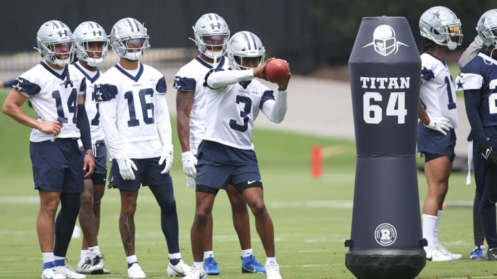 Jun 4, 2024; Frisco, TX, USA; Dallas Cowboys wide receiver Brandin Cooks (3) goes through a drill  during practice at the Ford Center at the Star Training Facility in Frisco, Texas. 