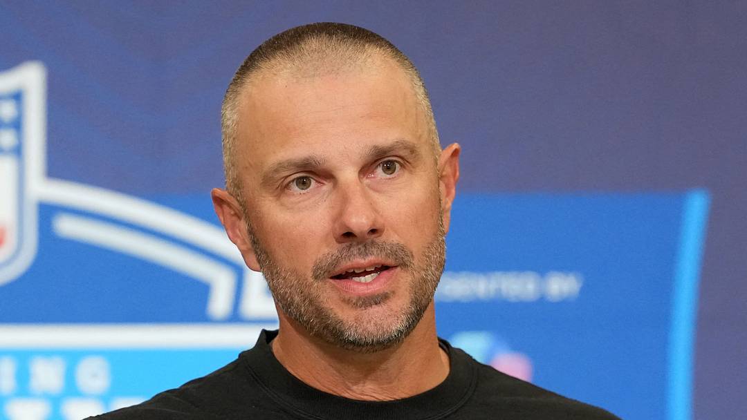Feb 24, 2026; Indianapolis, IN, USA; Las Vegas Raiders general manager John Spytek speaks at the NFL Scouting Combine at the Indiana Convention Center. Mandatory Credit: Kirby Lee-Imagn Images