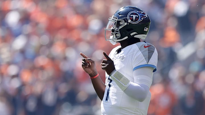 Sep 7, 2025; Denver, Colorado, USA; Tennessee Titans quarterback Cam Ward (1) in the first half against the Denver Broncos at Empower Field at Mile High. Mandatory Credit: Isaiah J. Downing-Imagn Images Sep 7, 2025; Denver, Colorado, USA; Tennessee Titans quarterback Cam Ward (1) in the first half against the Denver Broncos at Empower Field at Mile High. Mandatory Credit: Isaiah J. Downing-Imagn Images