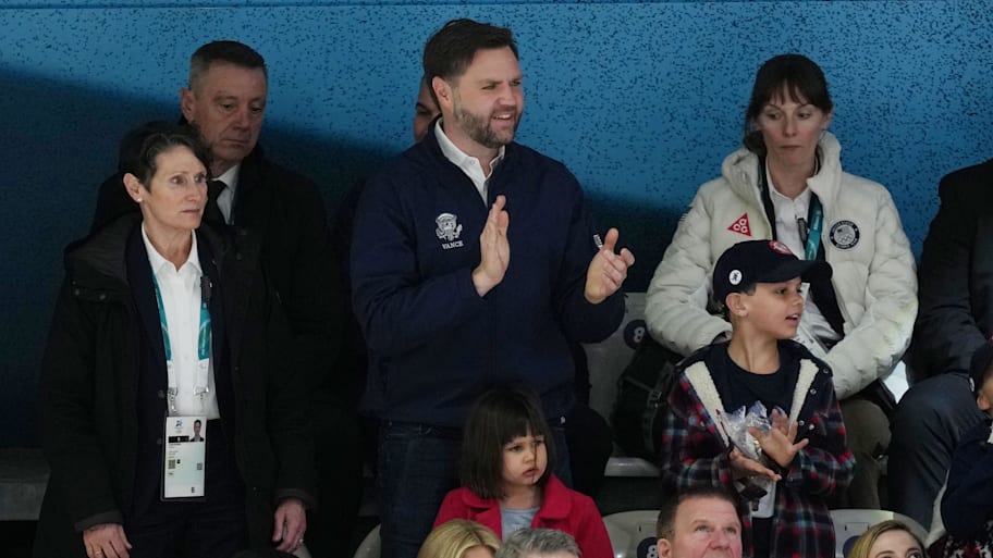 U.S. Vice President JD Vance in attendance in women's ice hockey Group A play between the United States and Czechia.