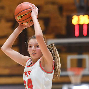 Wagner's Ashlyn Koupal looks for a teammate to pass the ball on Saturday, January 15, 2022, in the Girls Hanson Classic at the Corn Palace in Mitchell.

Wagner Vs West Central 010