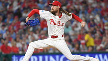 Apr 29, 2025; Philadelphia, Pennsylvania, USA; Philadelphia Phillies pitcher Matt Strahm (25) throws a pitch against the Washington Nationals at Citizens Bank Park.
