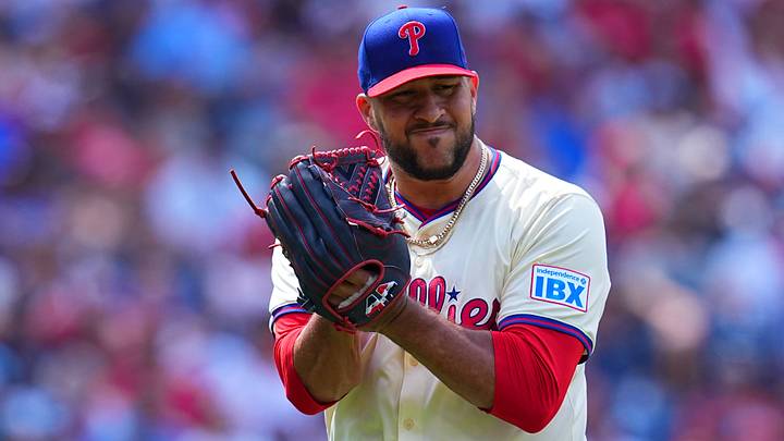 Philadelphia Phillies closer Carlos Estevez wearing the new IBX jersey patch