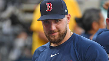 Jul 21, 2025; Philadelphia, Pennsylvania, USA; Boston Red Sox pitcher Garrett Crochet (35) against the Philadelphia Phillies at Citizens Bank Park. Mandatory Credit: Eric Hartline-Imagn Images