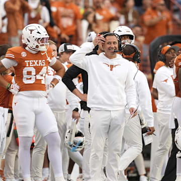 Texas Longhorns head coach Steve Sarkisian reacts after a review does not go his way in the second half against the Vanderbilt Commodores at Darrell K Royal-Texas Memorial Stadium. 