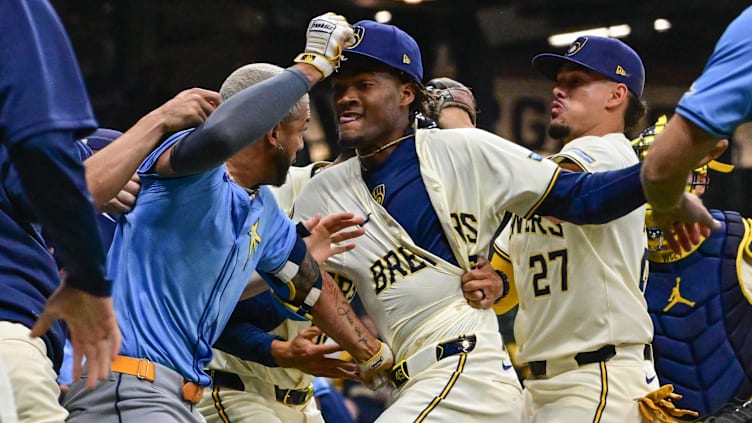 Apr 30, 2024; Milwaukee, Wisconsin, USA;  Tampa Bay Rays center fielder Jose Siri (22) takes a swing