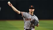 Sep 19, 2023; Phoenix, Arizona, USA; San Francisco Giants starting pitcher Alex Cobb (38) throws in the first inning against the Arizona Diamondbacks at Chase Field. 