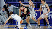 Boise State Broncos forward Tyson Degenhart battles for a loose ball.