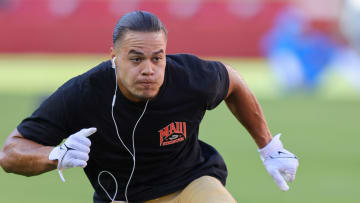 San Francisco 49ers tight end Cameron Latu (81)