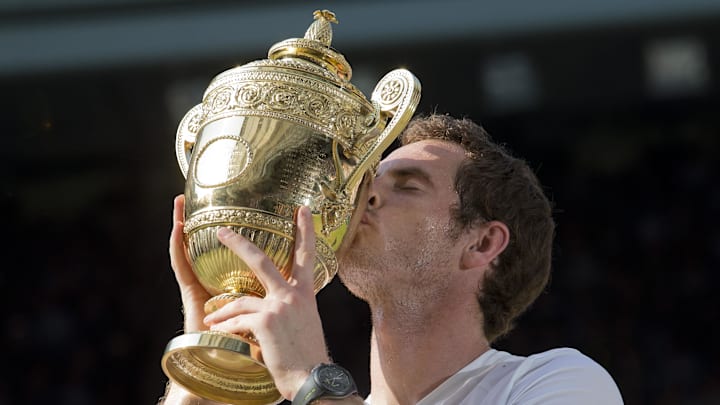A racket Andy Murray used during his 2013 Wimbledon win was sold for $73,000 in auction.