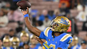 Sep 28, 2024; Pasadena, California, USA; UCLA Bruins quarterback Justyn Martin (6) throws a pass during the fourth quarter against the Oregon Ducks at Rose Bowl. 