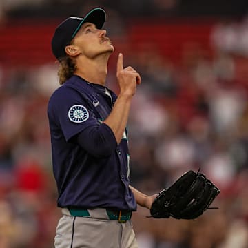 Seattle Mariners pitcher Bryce Miller reacts during a game against the Boston Red Sox on April 22 at Fenway Park.